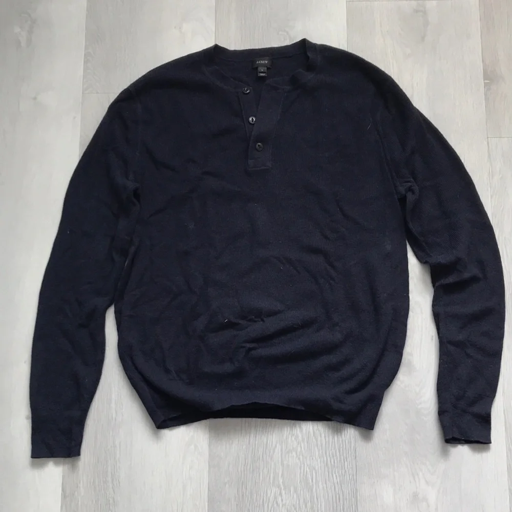 J CREW MENS HENLEY SWEATER NAVY LONG SLEEVE WOOL BLEND MEDIUM